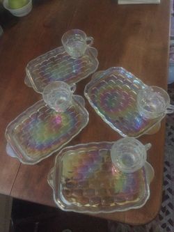Antique carnival glass snack set, 4/$12.00