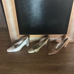 Proxy  Women Heels From Spain. Caramel, Cream, Metallic Gold. Size 6.5M