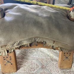Vintage camel chair.  Handmade with leather     ottoman Cool piece.  