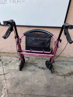 Pink 4-Wheel Rollator Walker with Seat Bag