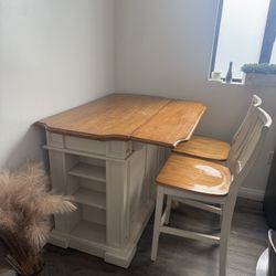 Island With Storage And 2 Tall Chairs 