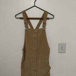 Tan corduroy overall dress with adjustable straps