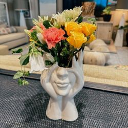 Large Elegant Flower Vase - Face Vase for Dried Flowers