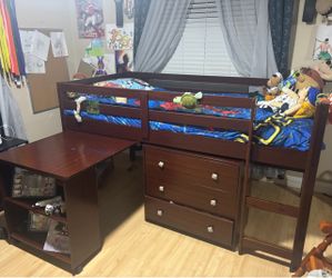 Twin Bed with Mattress + Attached Desk & Dresser
