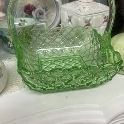 Antique Green Glass Basket 