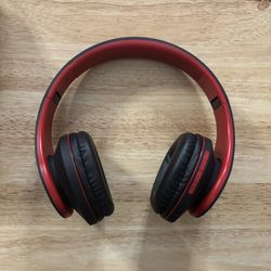 PowerLocus Bluetooth Headphones Wireless Over-Ear Red Black w/ Case & AUX Cable 
