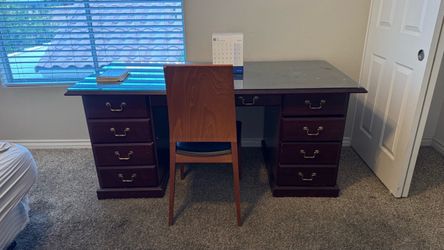 Dark Cherry Executive Desk with Glass Top + Chair 🖥️