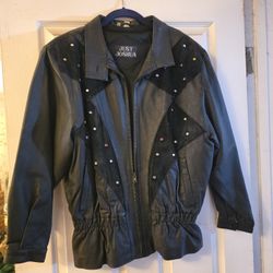 Leather Jacket With Colorful Studs 