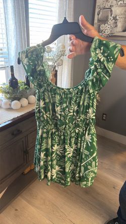 Green Tropical Print Flutter Sleeve Mini Dress