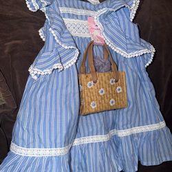 Girls Tommy Bahama blue and white dress with straw purse 4T NWT