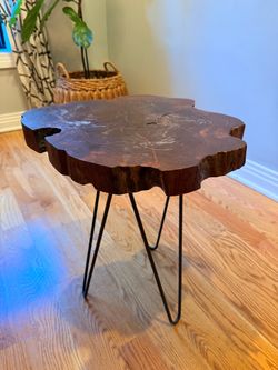 Live Edge Wood Slab Side Table with Hairpin Legs