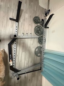 Barbell + Weights + Weight Rack