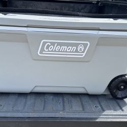 Coleman 316 Series 100 Quart Rolling Cooler Grey Polyethylene Tow Handle Tailgate Party BBQ Beach Camping Food Drink Cold Cooler