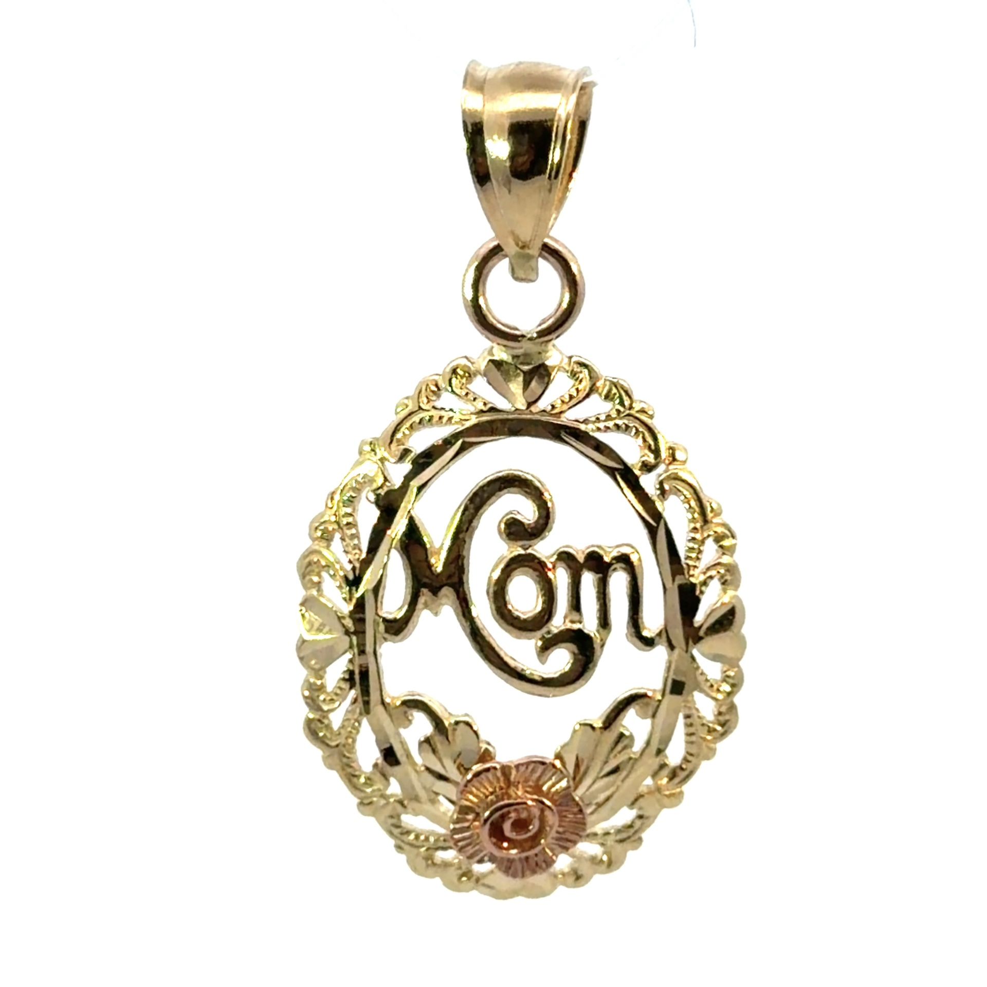 Woman’s Ladies 14k Two Toned Rose Yellow Gold Oval Mom Charm Pendant For Necklace 1.25” Inch GP3124184