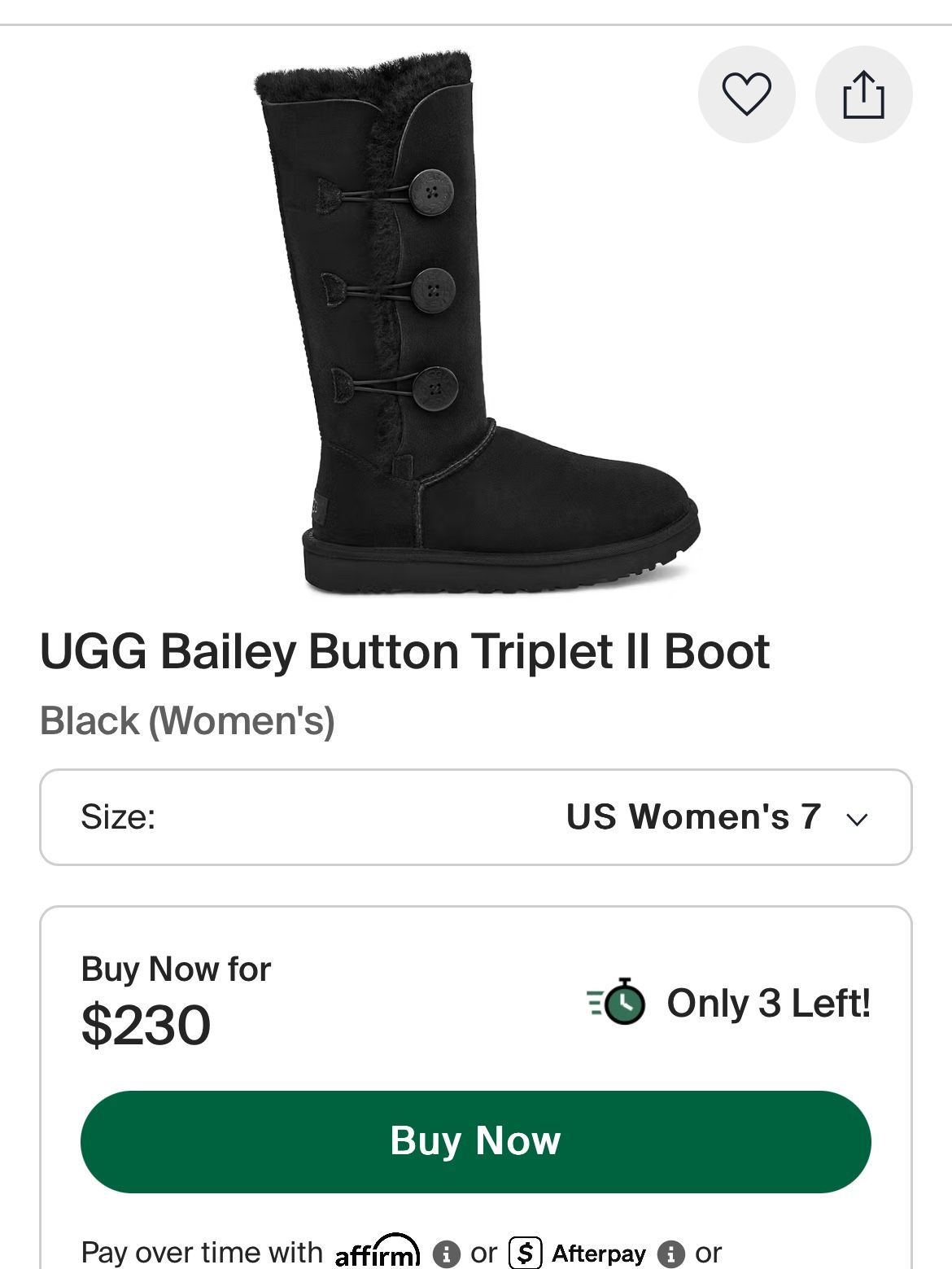 UGG Bailey Button Triplet II Boot Black (Women's) size 9