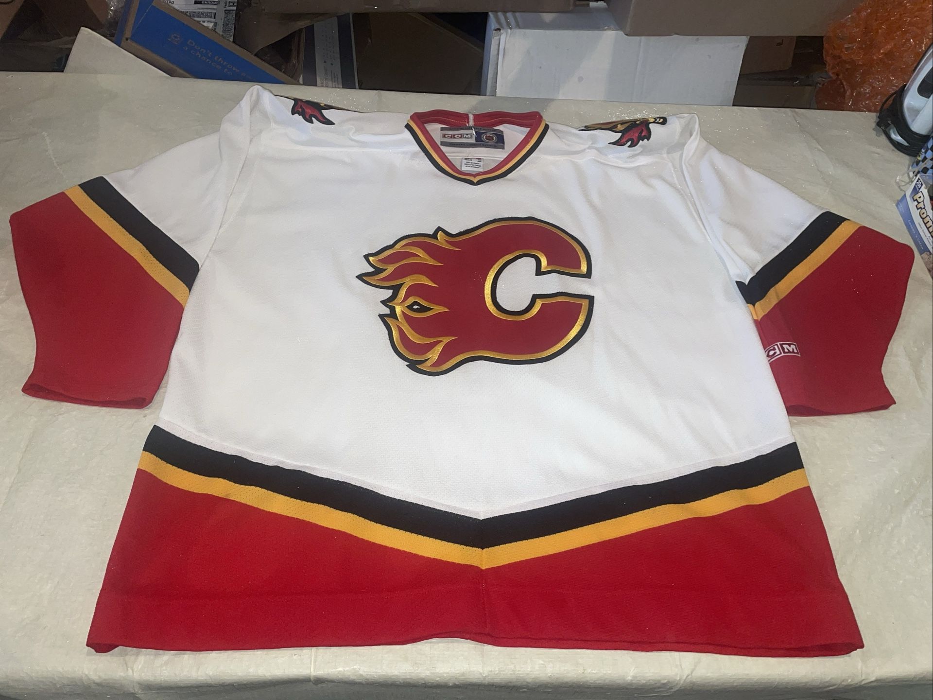 Blasty Horse head Calgary Flames Vintage Jersey White Clean Mens