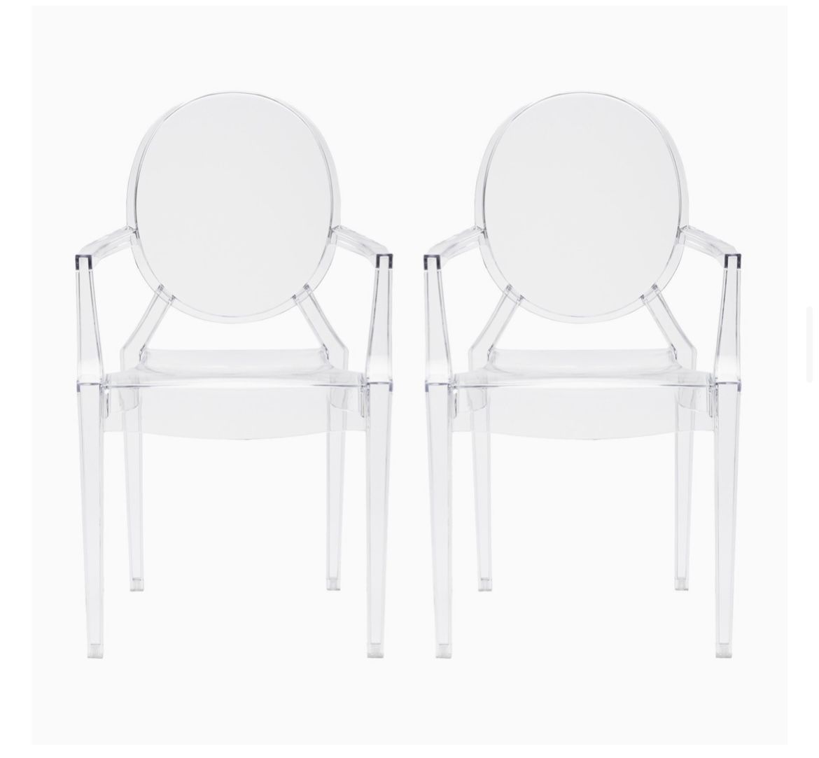 Armchairs: set of 2 + 3 Seat Cushions , Modern Design (2 White & 1 Silver)
