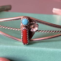 Sterling Silver With Turquoise And Coral Stones