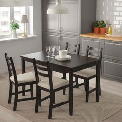 Black Dining Table Set with 4 Matching Chairs (IKEA LERHAMN)