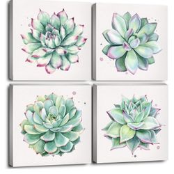 Succulent Wall Decor 4 Piece Set 12x12 New