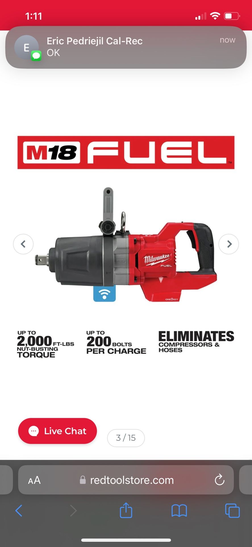 Milwaukee 2868-20 M18 FUEL 1 in. D-Handle High Torque Impact Wrench