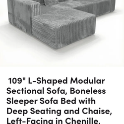 109" L-Shaped Modular Sectional Sofa, Boneless Sleeper Sofa Bed with Deep Seating and Chaise, Left-Facing