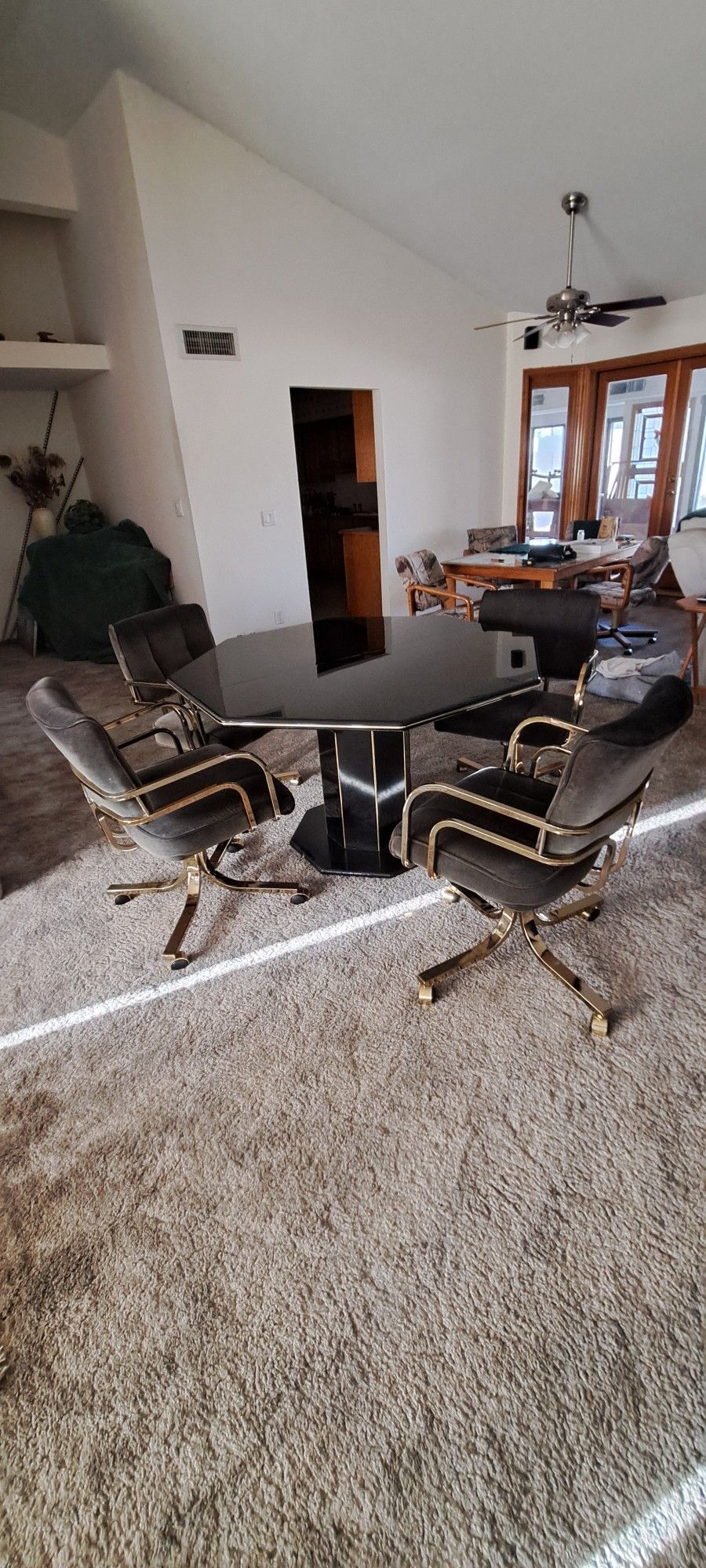 MCM Art Deco Black Octagon Table with 4 Chairs