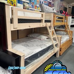 Twin Full Whitewash Bunk Bed With Mattresses Colchones