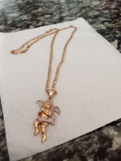 10k Gold Pendant With Diamonds + 10k Gold Cuban Chain
