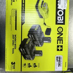 Ryobi 18v One+ Psk006 2 Batteries And Charger Set 