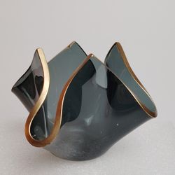 Gilded Wrap Handkerchief  Shape Candleholder - Smoked Glass Gold Trim 
