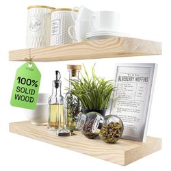 New- Solid Pine Wood Floating Shelf Set