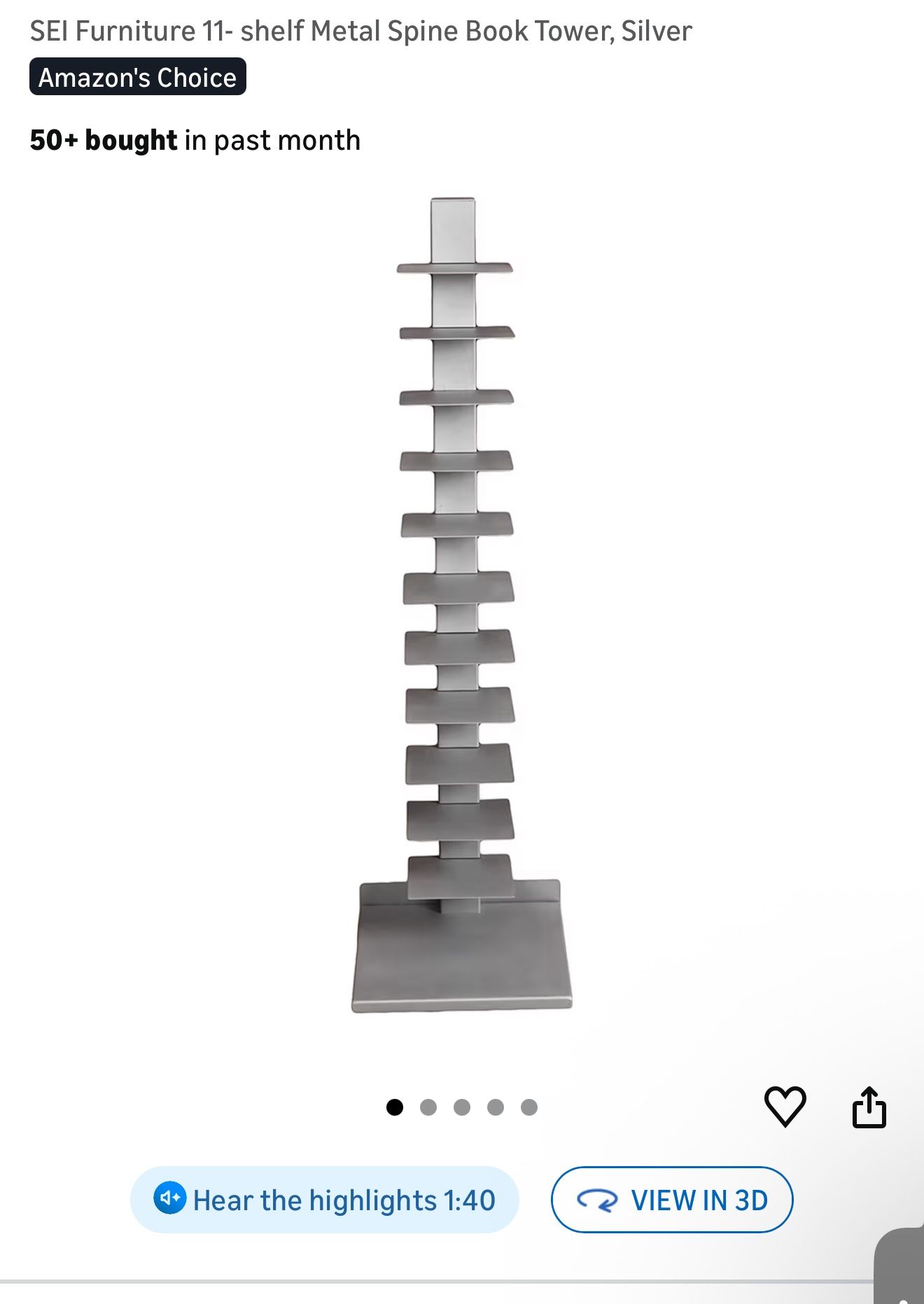 11 shelf Metal Spine Book Tower Bookshelf , Silver