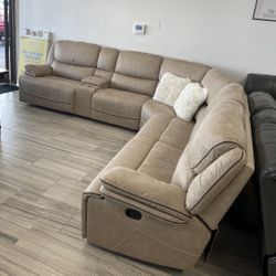 Black Friday sale starts now. Alejandra beige reclining sectional only $1599. Easy finance option. Same day delivery.