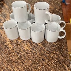 10 Pieces White Cups With Silver Rim