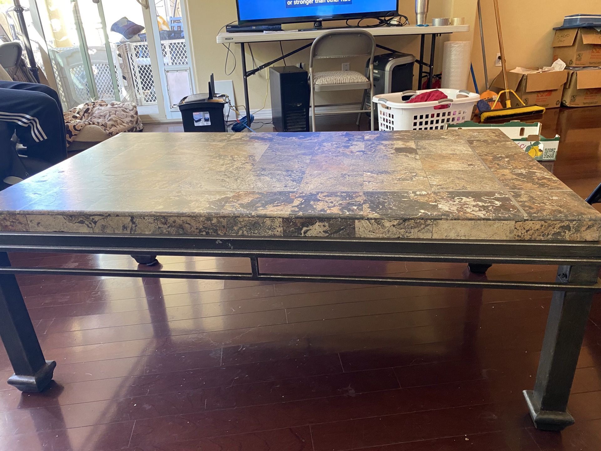 Coffee table and matching end table - stone with metal legs
