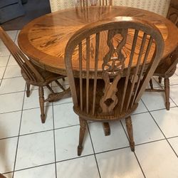Solid Oak Pedestal Table And 4 Chairs