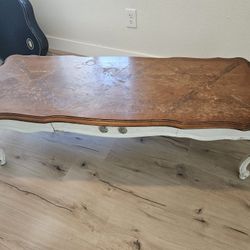 Vintage French Provincial Coffee Table w/ Drawer – Solid Wood, Distressed Look