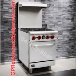 NIB Restaurant 4 Burner Range Stove With Oven Commercial NG Or LP