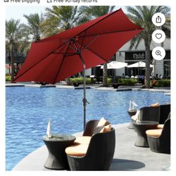  9FT Patio Umbrella Patio Market Steel Tilt W/ Crank Outdoor Yard Garden Burgundy