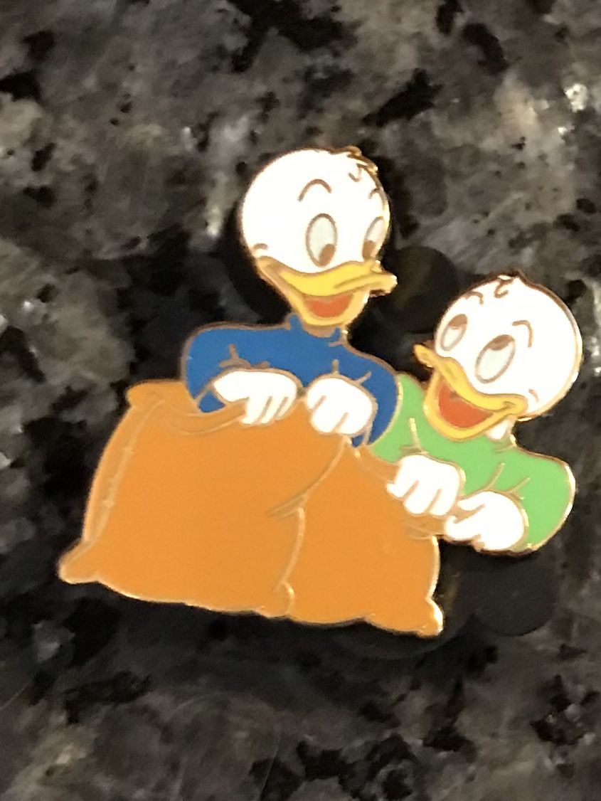 Disney’s Toontown Donald Duck Nephews Dewey and Louie in a potato Sack Race 2003 Pin