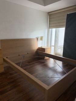 Light Wood Bed Frame with Headboard