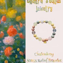 Handmade Chakra Stones Chalcedony Beaded Bracelet for Stress Relief Good Luck