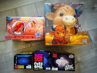 Needoh fuzzball cool cat cloud pleaser hot dog highland cow squishy