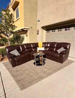 Dark Brown Leather Recliner Sectional Couch | Delivery Available