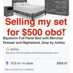 Baystorm Full Panel Bed with Mirrored Dresser and Nightstand, Gray by Ashley