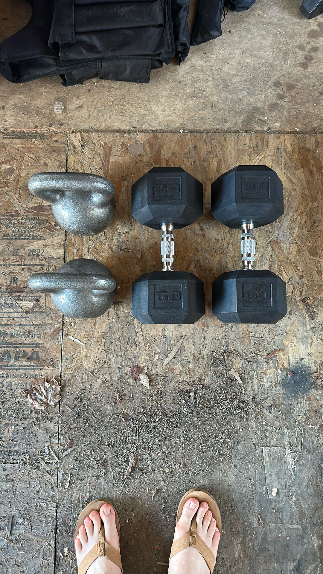 60 Pound Dumbbells + 40 Pound Kettlebells