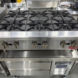 Flamaster FLM-HP36-M 36" Countertop Gas Hot Plate, NG/LPG, 150,000 BTU, 6 Burners