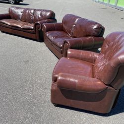 FREE DELIVERY - Italian Brown Real Leather Sofa Love Seat Chair (Look My Profile For More Options)