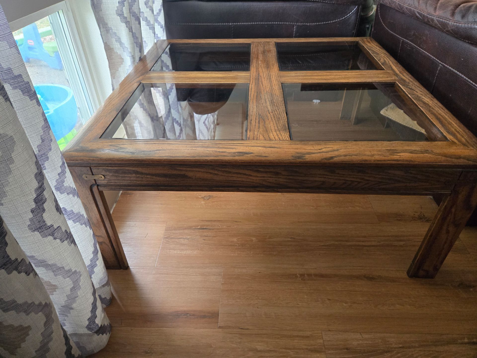 Wooden Coffee Table with Glass Panes
